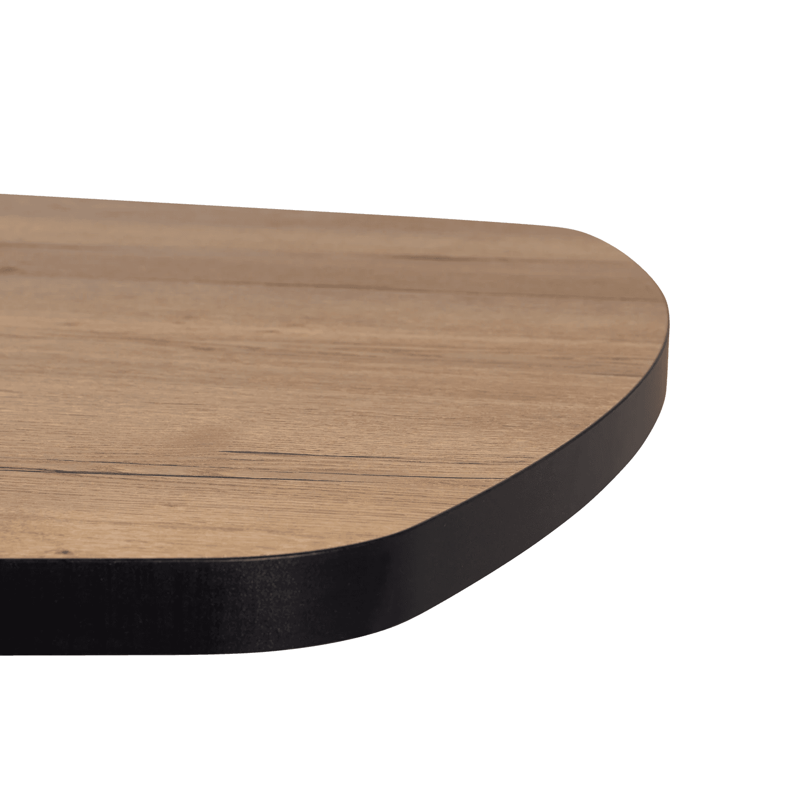 Close-up of the tabletop showing the wood grain and the edge finish